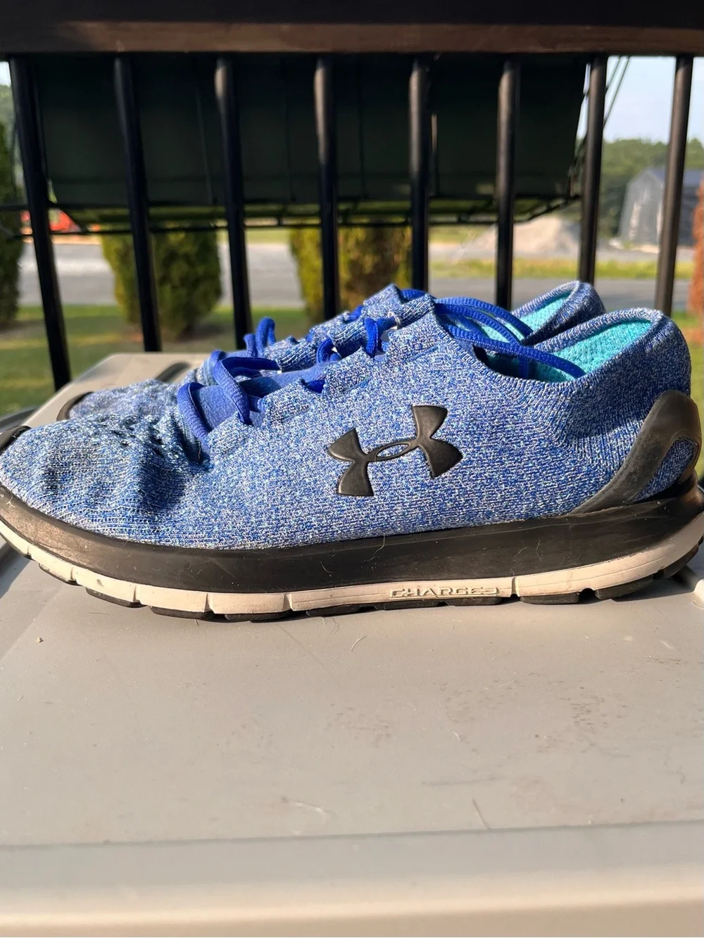 Under Armour Blue Knit Athletic Shoes with Black Logo